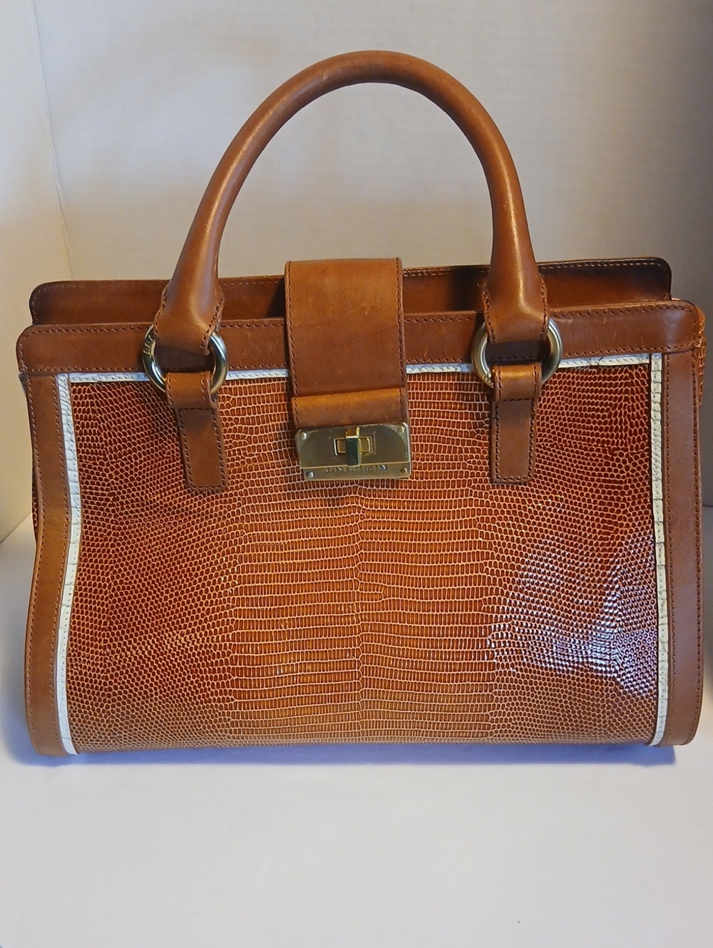 Brahmin Brown Tan Leather Satchel with Textured Front